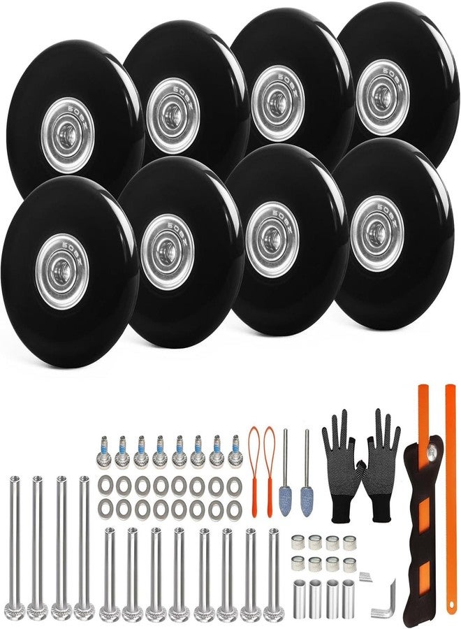 ASUNTOM Luggage Wheels Replacement 60x14mm, 8PCS Swivel Caster Wheels with Axles & Repair Kit, Precision Ball Bearings for Quiet Smooth Rolling, Fit for Suitcase, Travel Trolley Bag, Cart Dolly, Black - Image 1